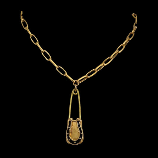 Vintage Horse-Shoe Gold Plated Laundry Pin Necklace