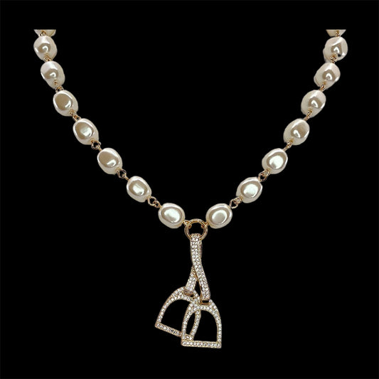 Vintage Pearls and Vintage Gold Plated Rhinestone Horse Stirrup