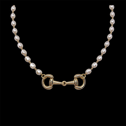 Vintage Faux Pearls With Vintage 3.5" Horse Bit