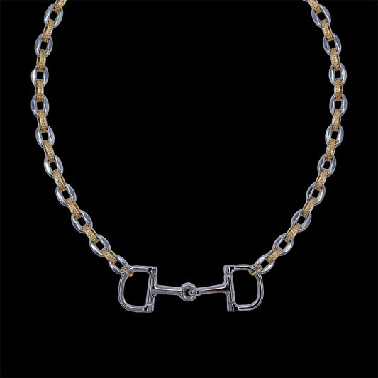 Mixed Metal Chain With Vintage Sterling Plated Horse bit Necklace