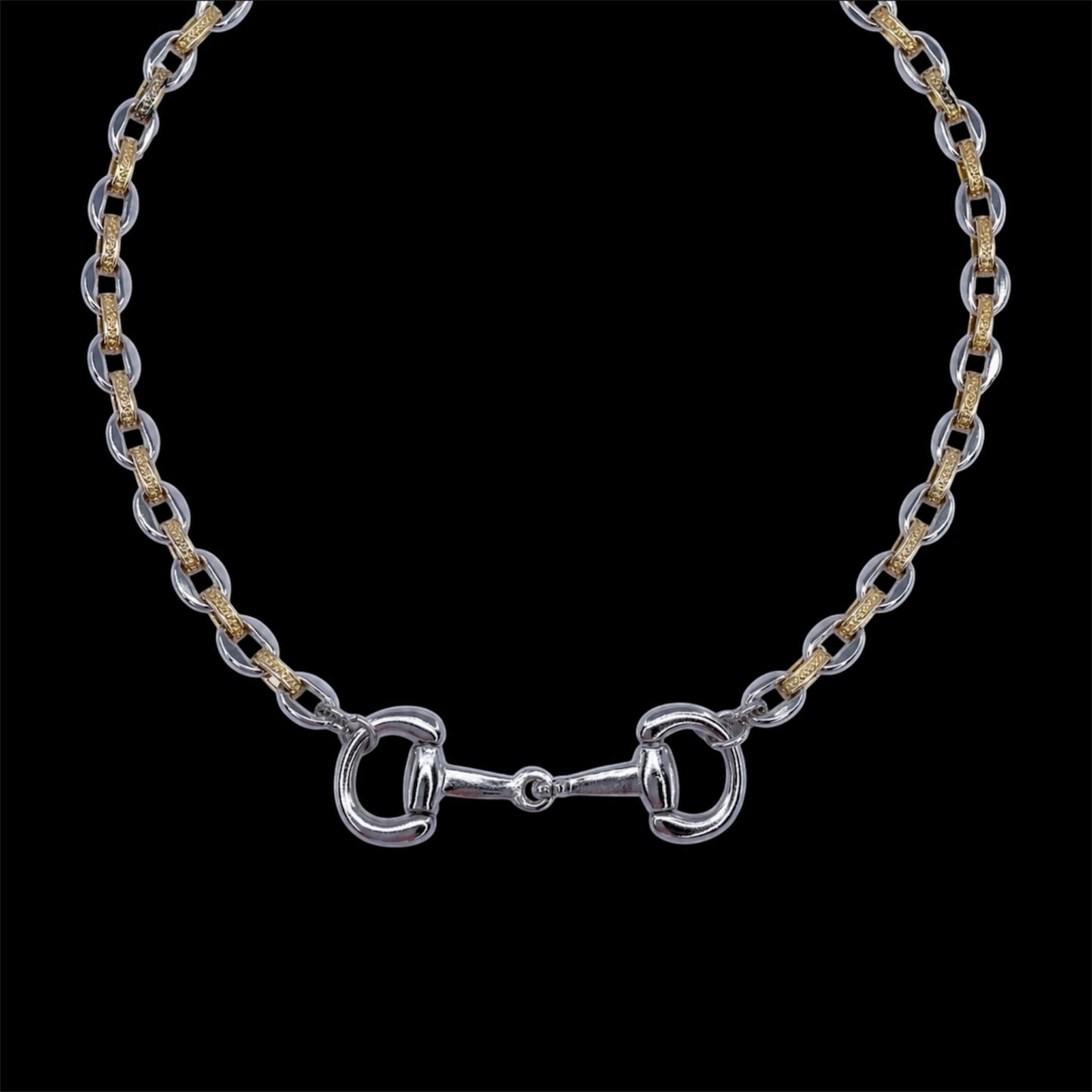 Mixed Metal Chain with Sterling Plated Crescent Horse Bit