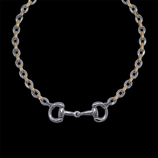 Mixed Metal Chain with Sterling Plated Crescent Horse Bit