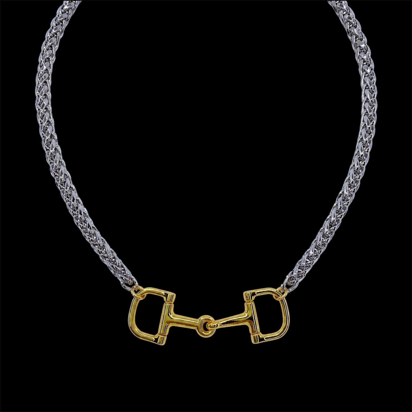 Vintage Sterling Plated Chain and Gold Plated Horse Bit Necklace