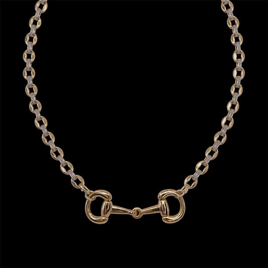 Mixed Metal Vintage Chain with Gold Large Gold Plated Horse-Bit