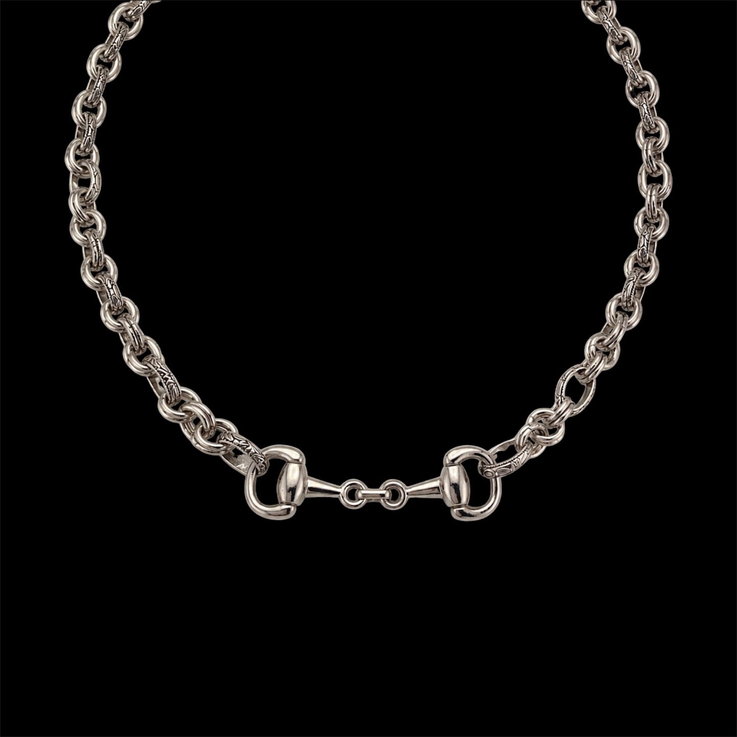 Vintage Carved Sterling Plated Chain with Vintage Horse-Bit