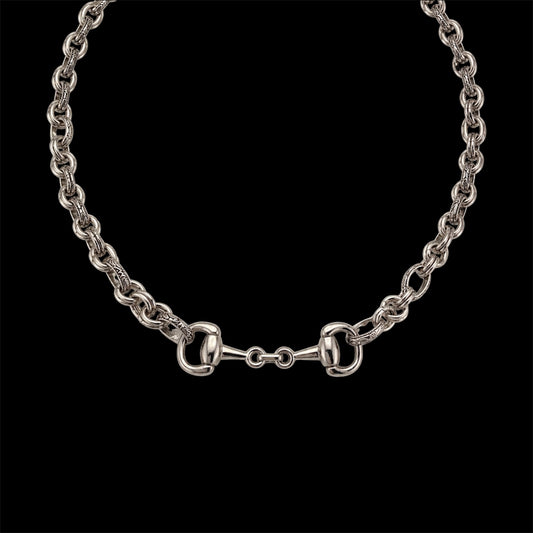 Vintage Carved Sterling Plated Chain with Vintage Horse-Bit