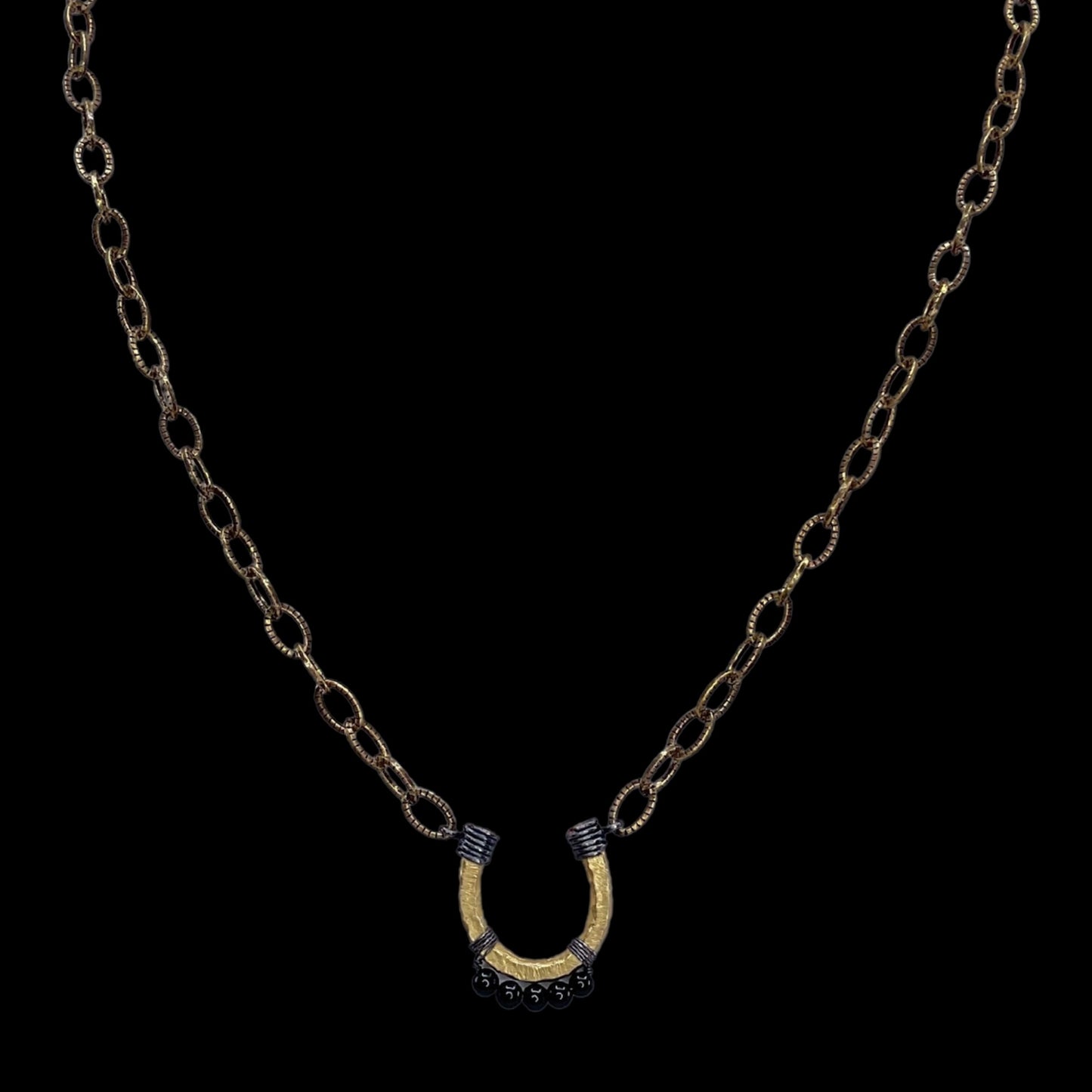 Vintage Gold Chain and Black Bead Horseshoe Pendant