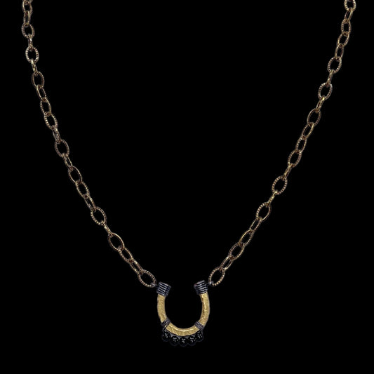 Vintage Gold Chain and Black Bead Horseshoe Pendant