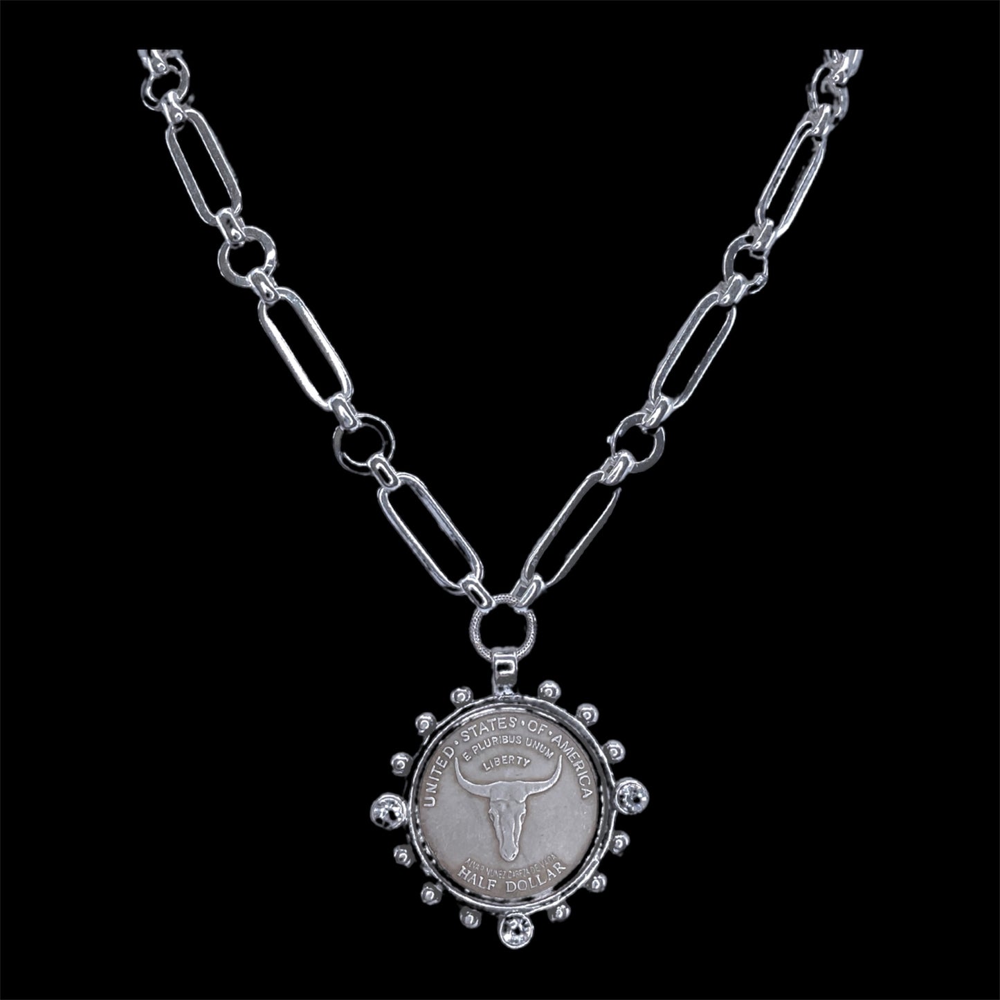 Sterling Plated Chain with Longhorn Coin
