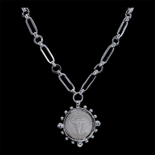 Sterling Plated Chain with Longhorn Coin
