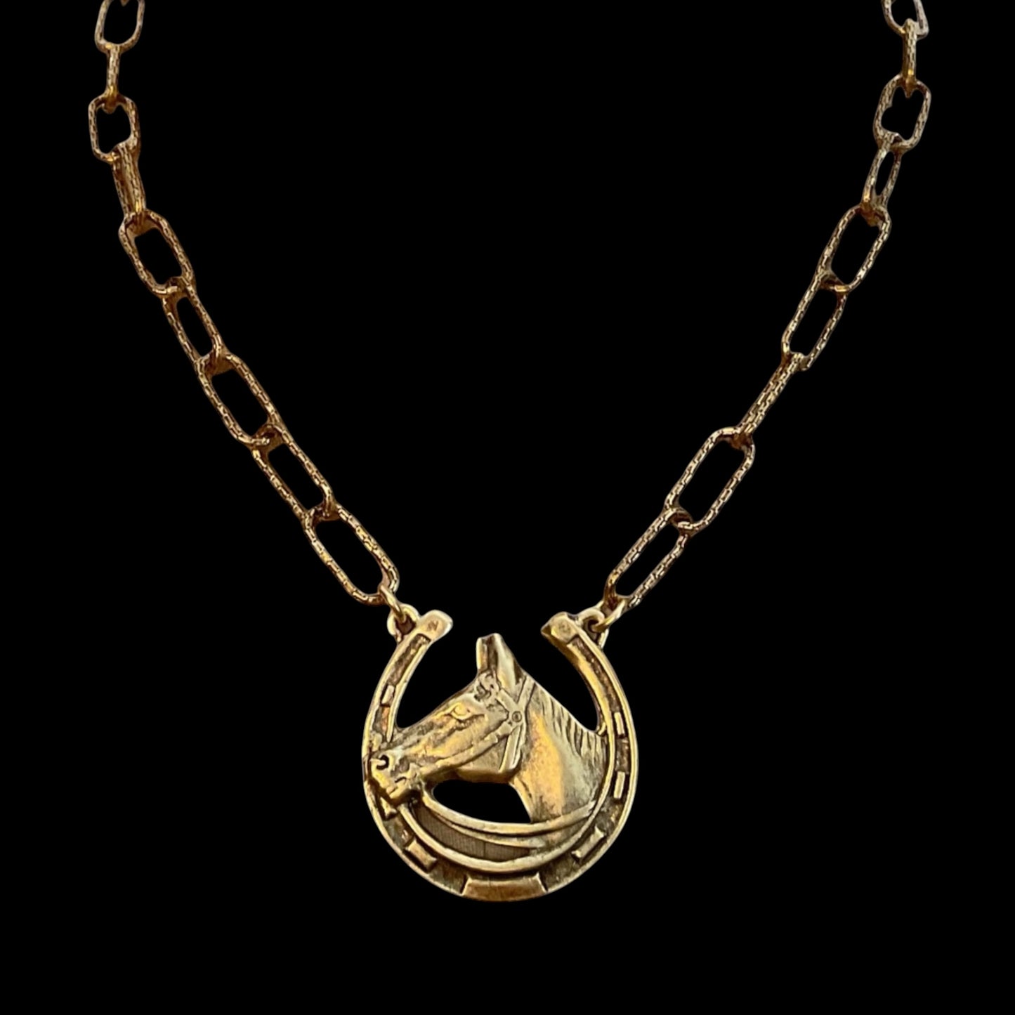 Vintage Reproduction Gold Plated Chain with Vintage horse, and horse-shoe pendant