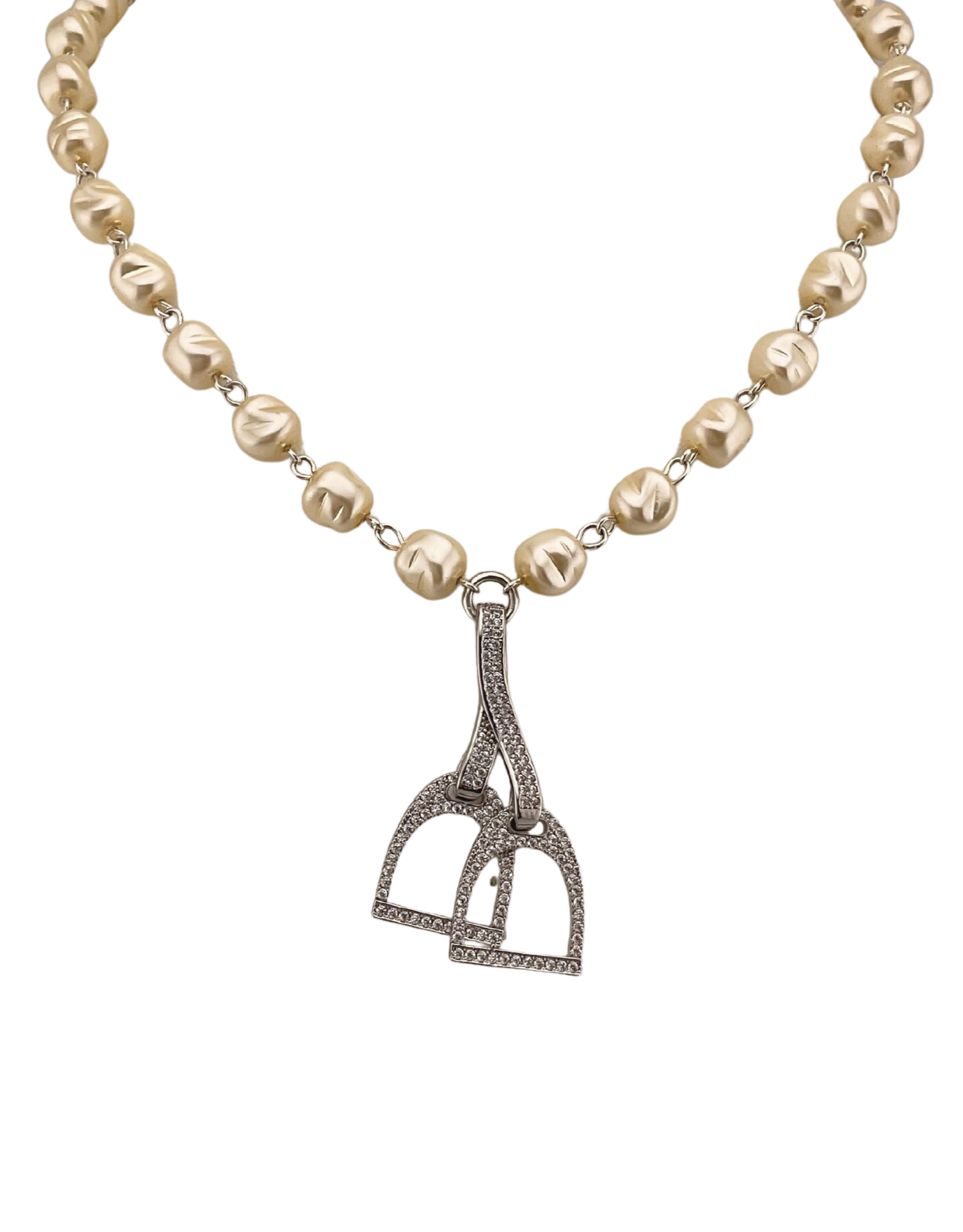 Vintage Faux Pearls with Rhinestone Horse Stirrups