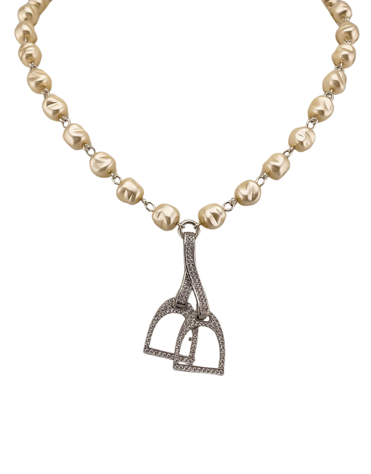 Vintage Faux Pearls with Rhinestone Horse Stirrups