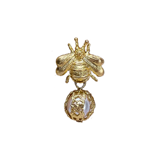 Bee Earrings with Filigree Pearl Drops
