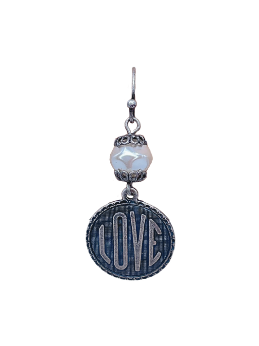 Vintage Sterling Plated Love Charm with Vintage Pearl