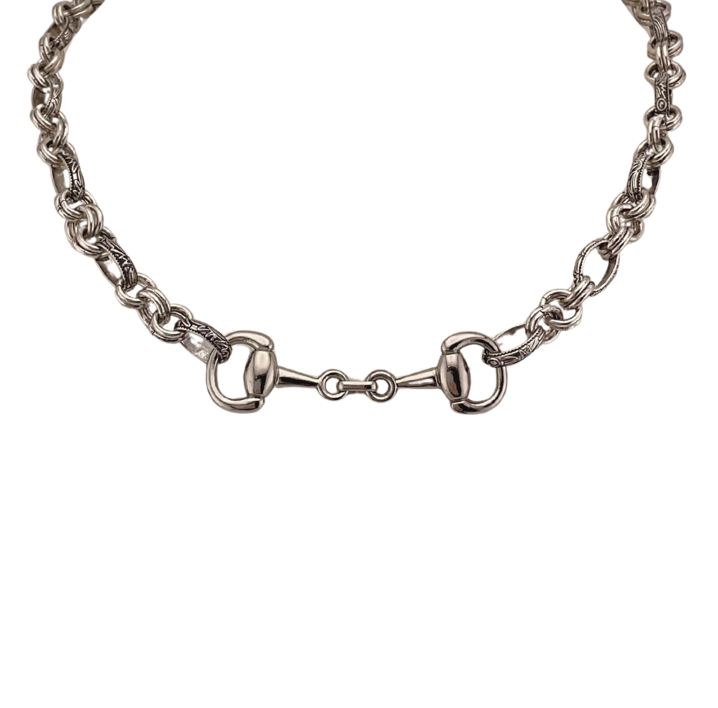 Vintage Carved Sterling Plated Chain with Vintage Horse-Bit