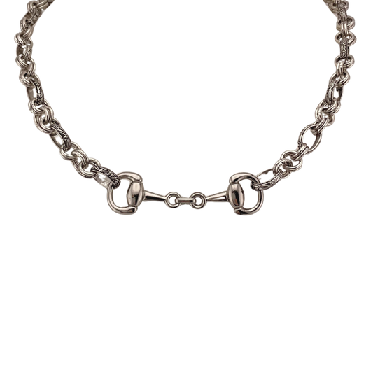 Vintage Carved Sterling Plated Chain with Vintage Horse-Bit