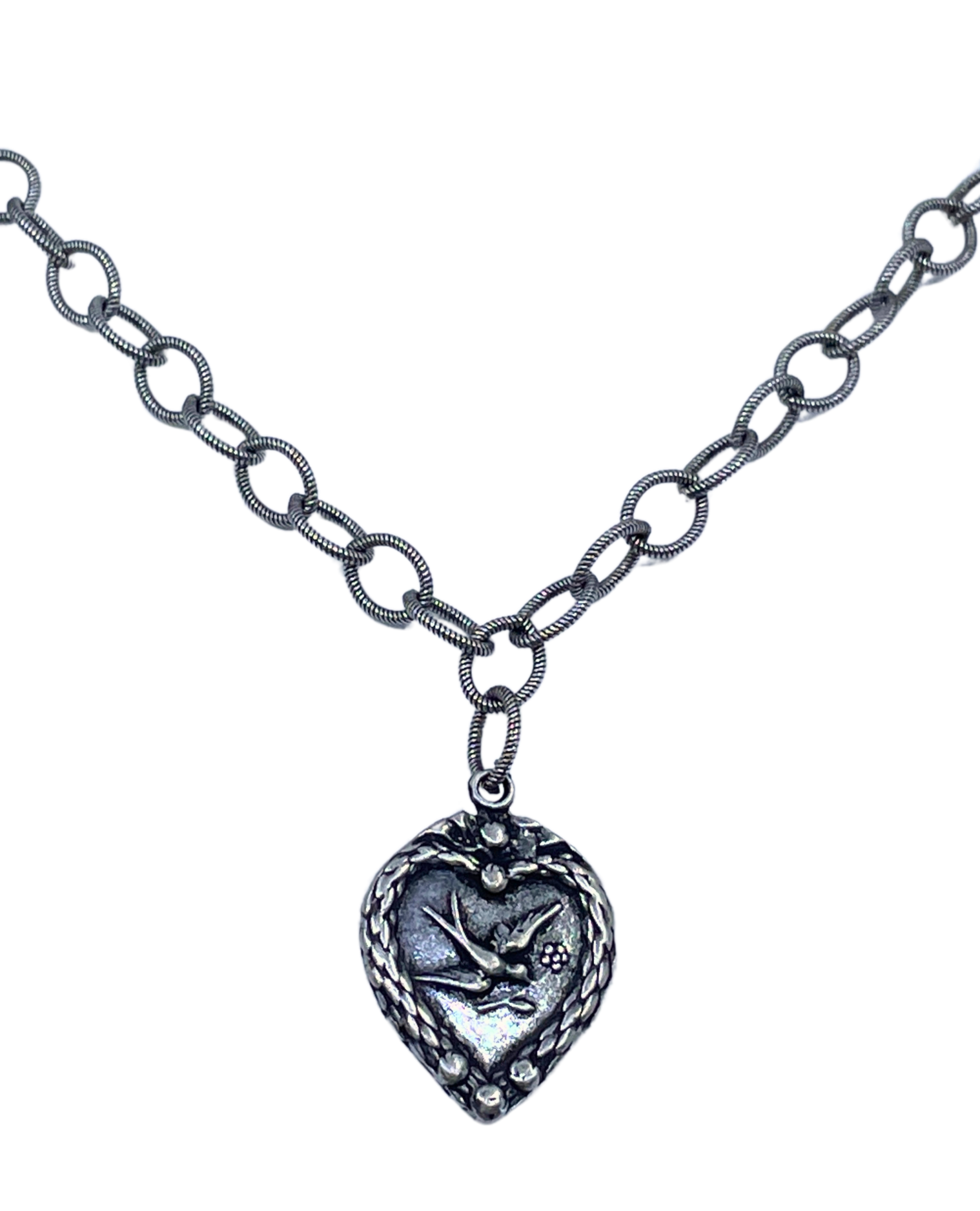 Vintage Reproduction Sterling Plated Chain with Dove Heart