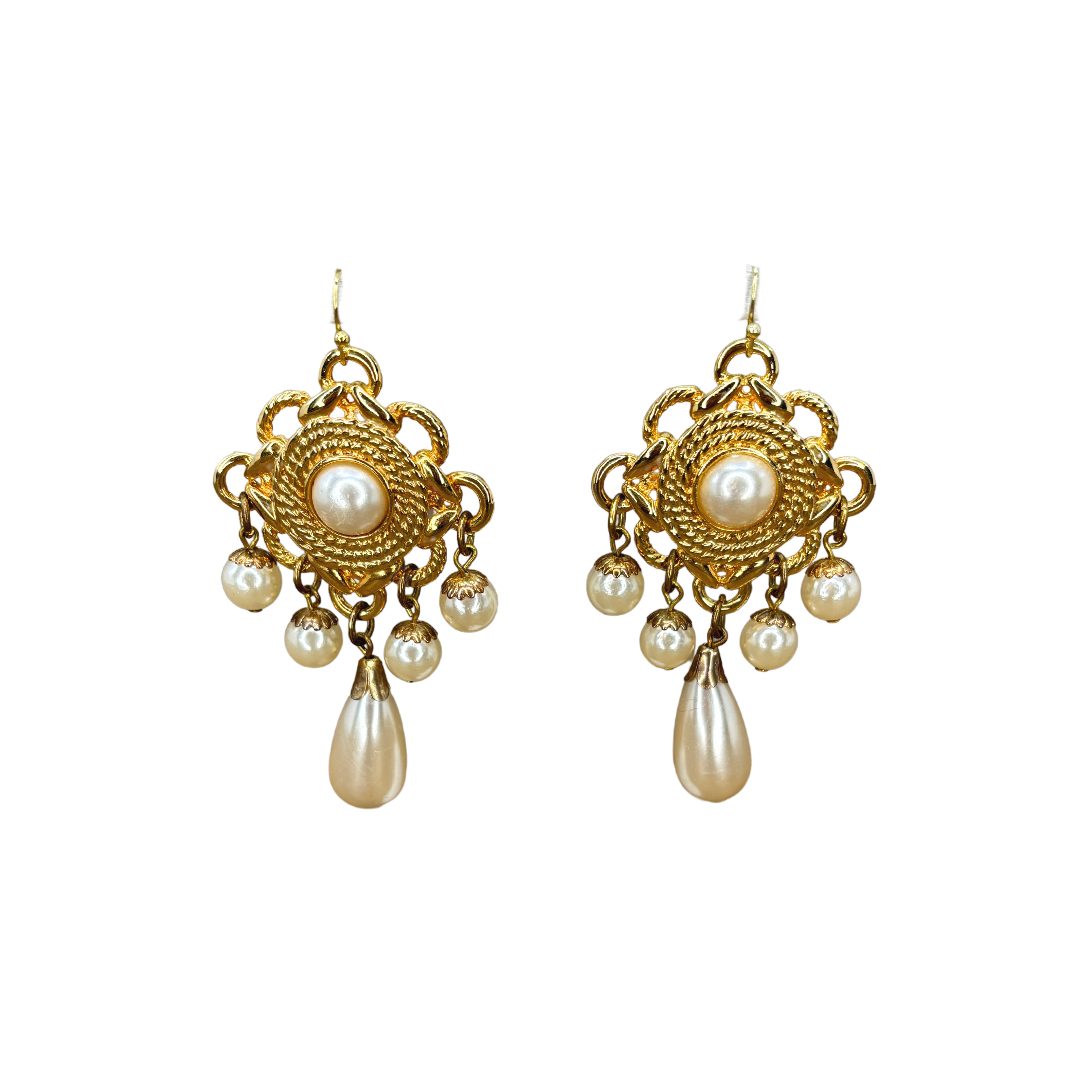 Gold-Plated Rope & Pearl Earrings