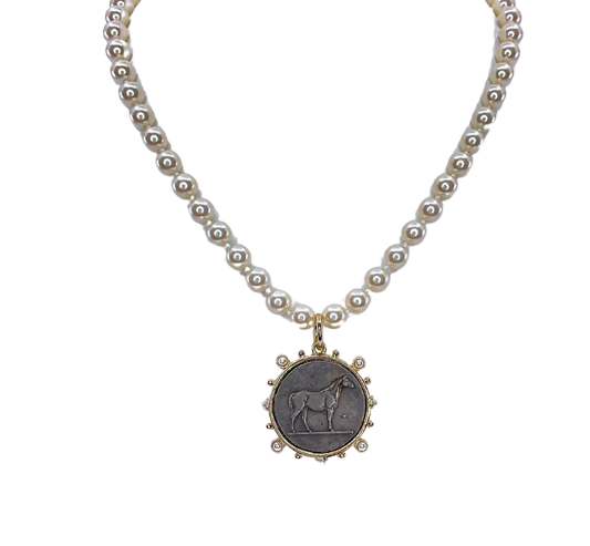 Vintage Pearls With Horse Coin