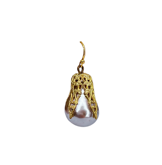 Vintage Faux Pearl Filigree Capped Earrings