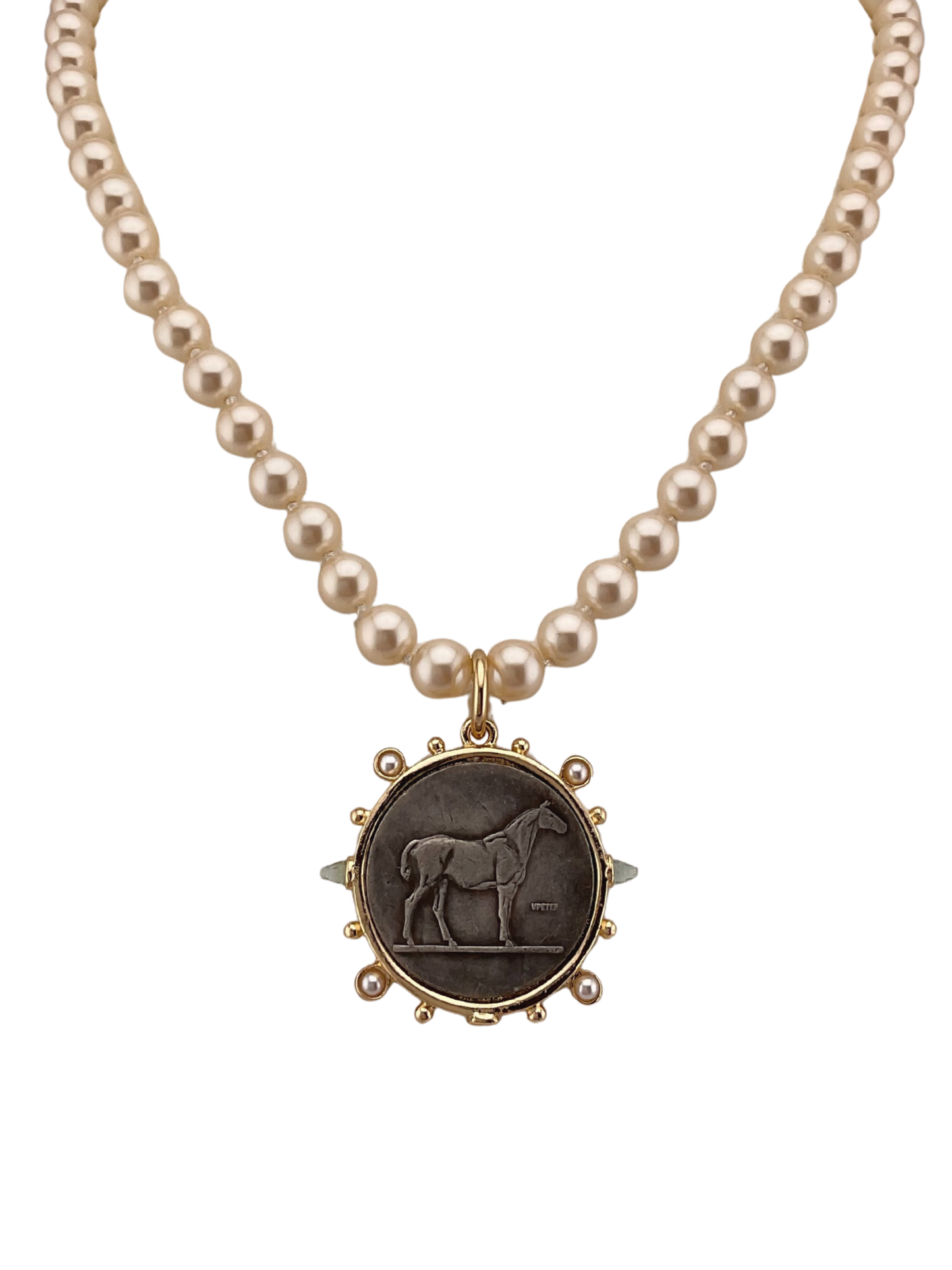Vintage Pearls with vintage Horse Coin
