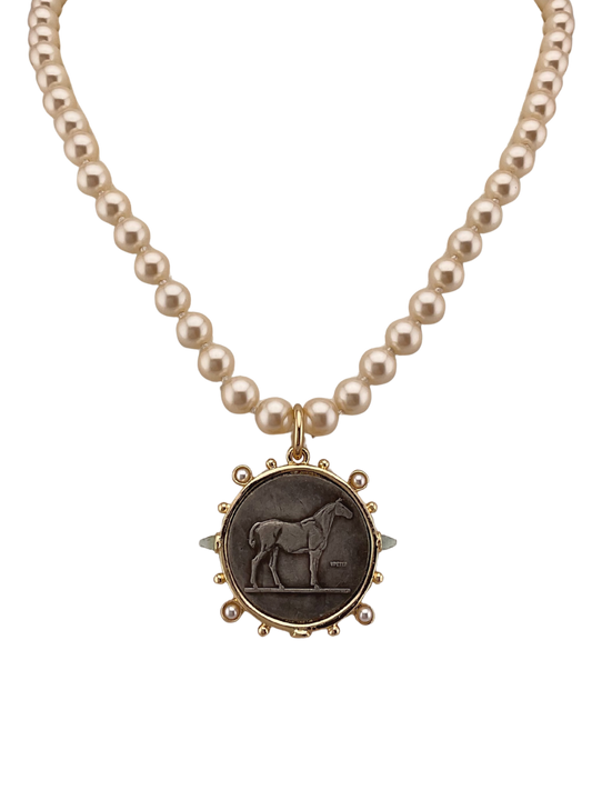 Vintage Pearls with vintage Horse Coin