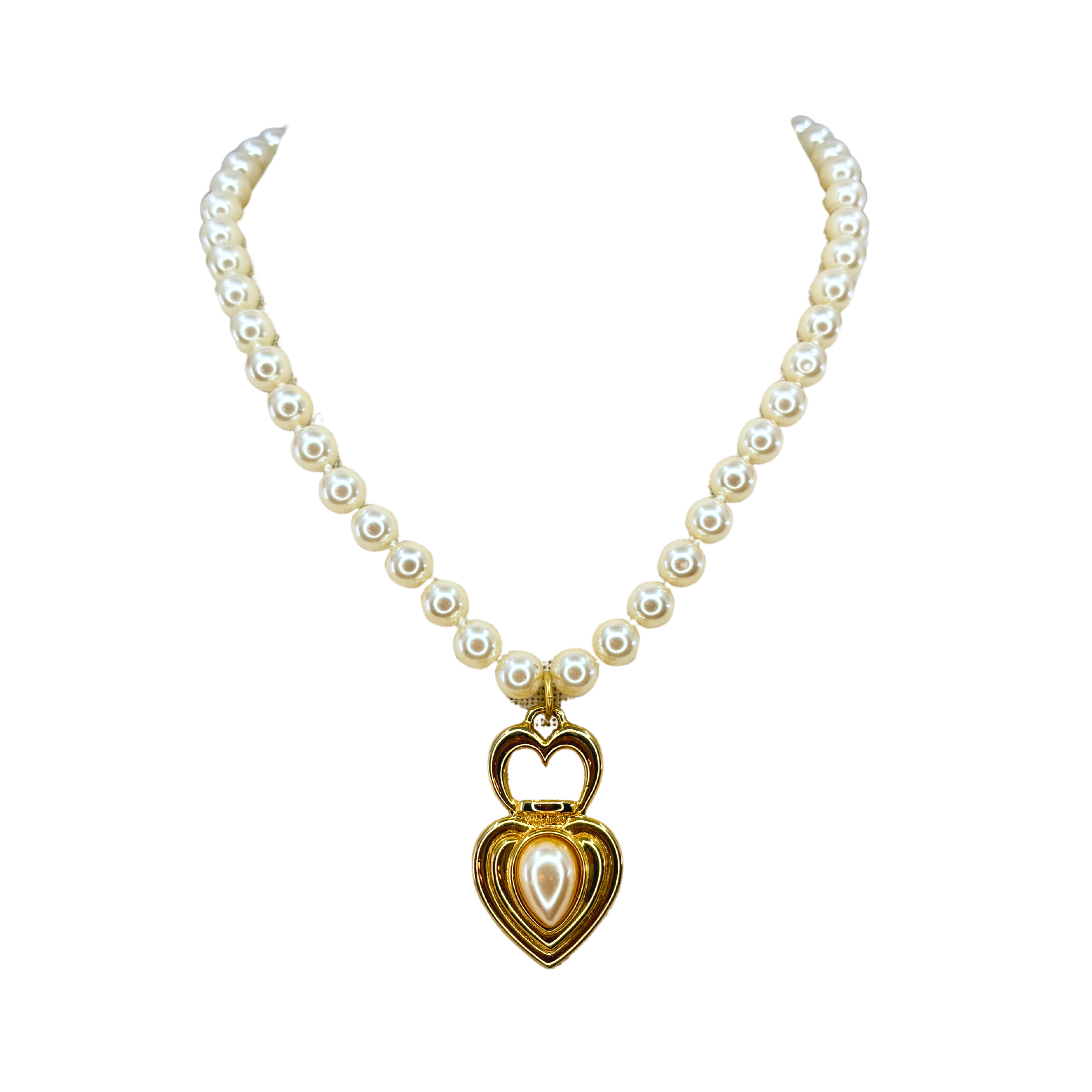 Vintage Gold-Plated Pearl Heart Necklace