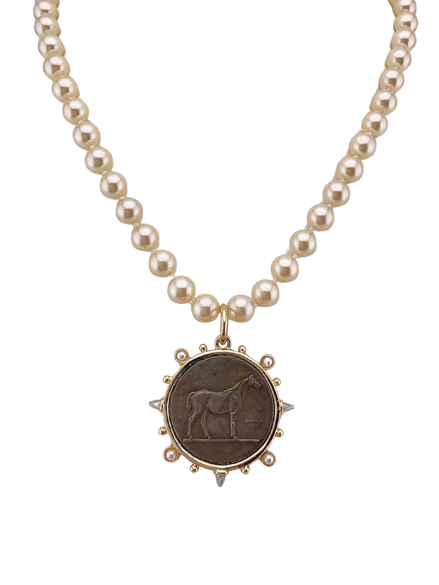 Vintage Pearls With Horse Coin