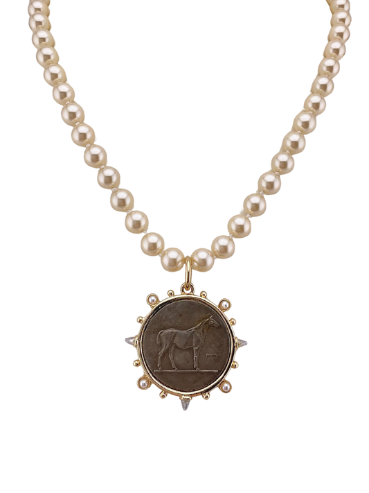 Vintage Pearls With Horse Coin