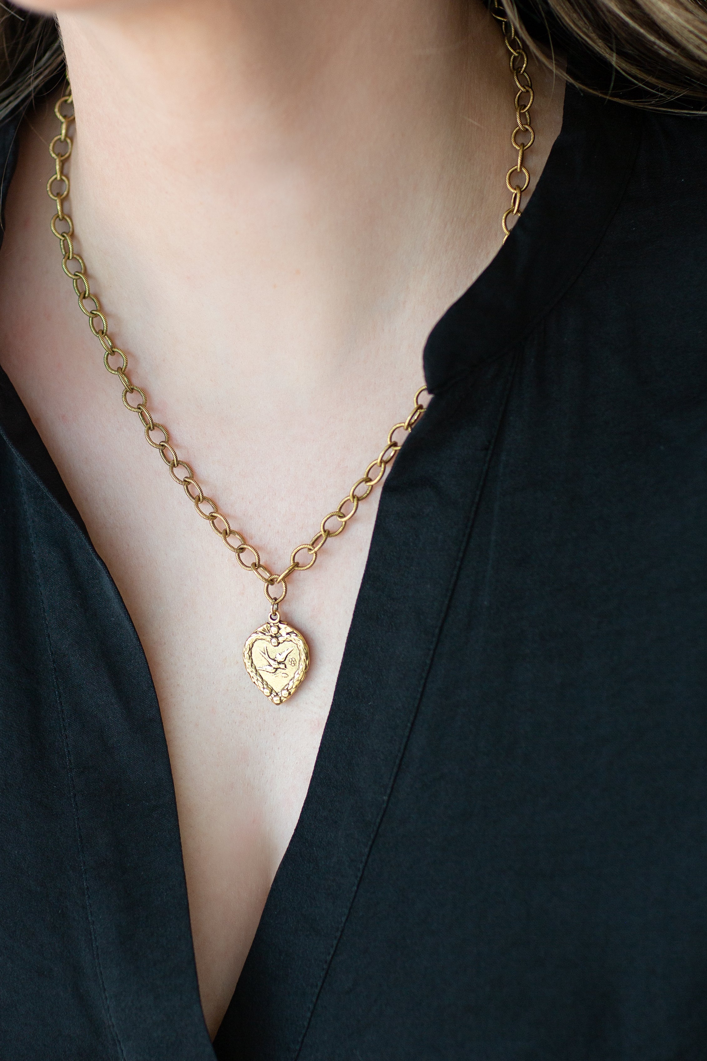 Vintage Reproduction Gold Plated Chain with Dove Heart