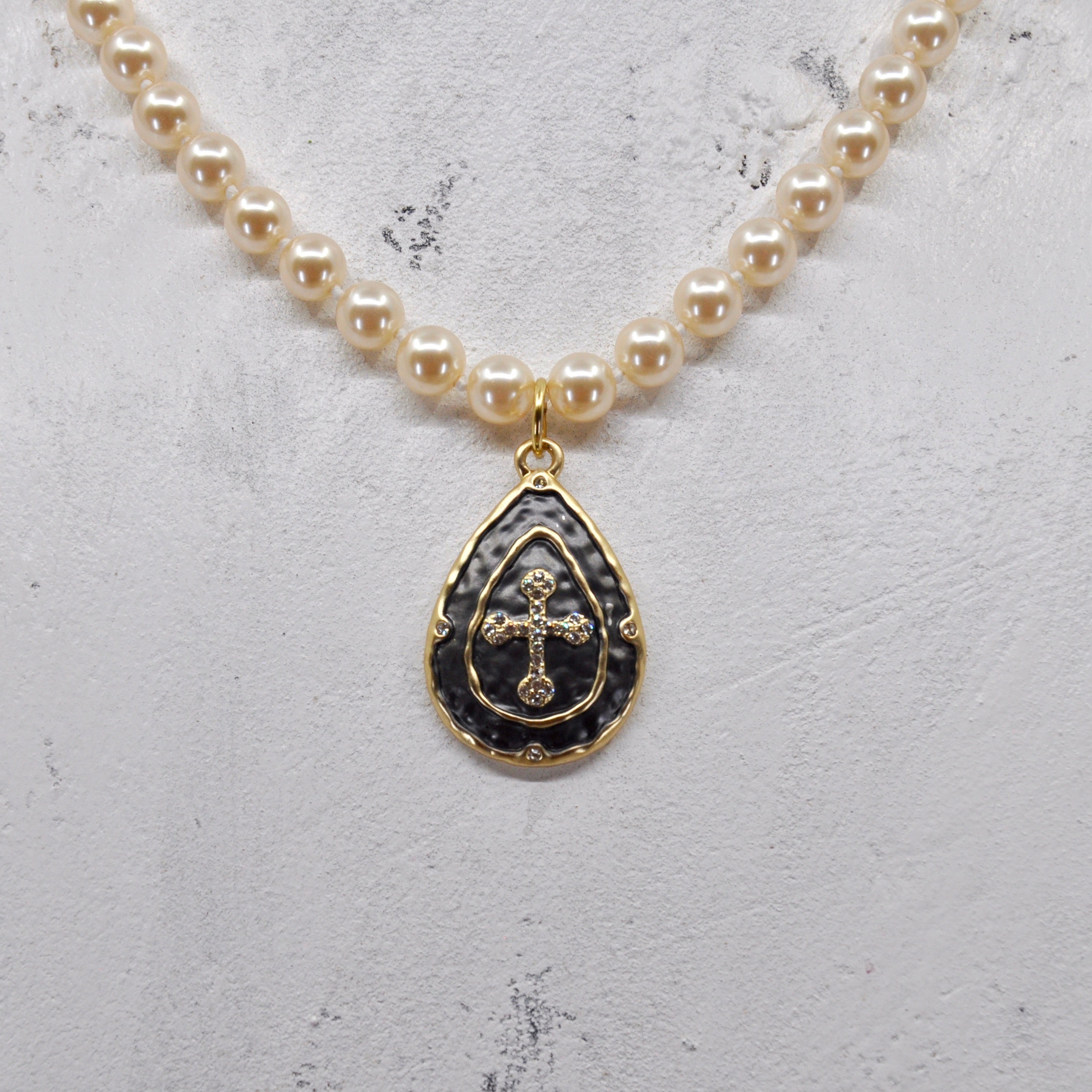 Vintage Pearls with Gold Plated Rhodium and CZ Pendant