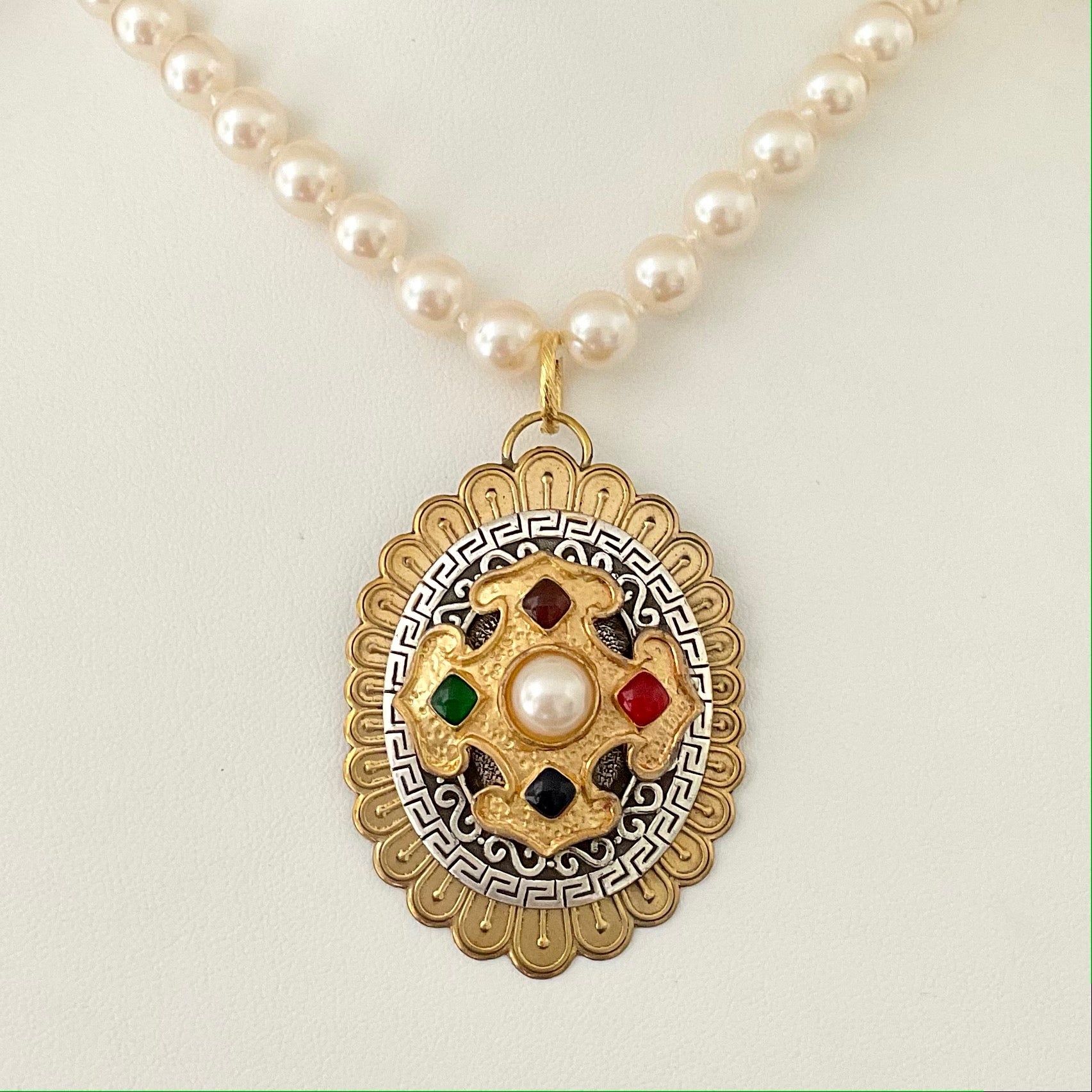 Vintage Pearls with Repurposed Vintage Earring Pendant 24