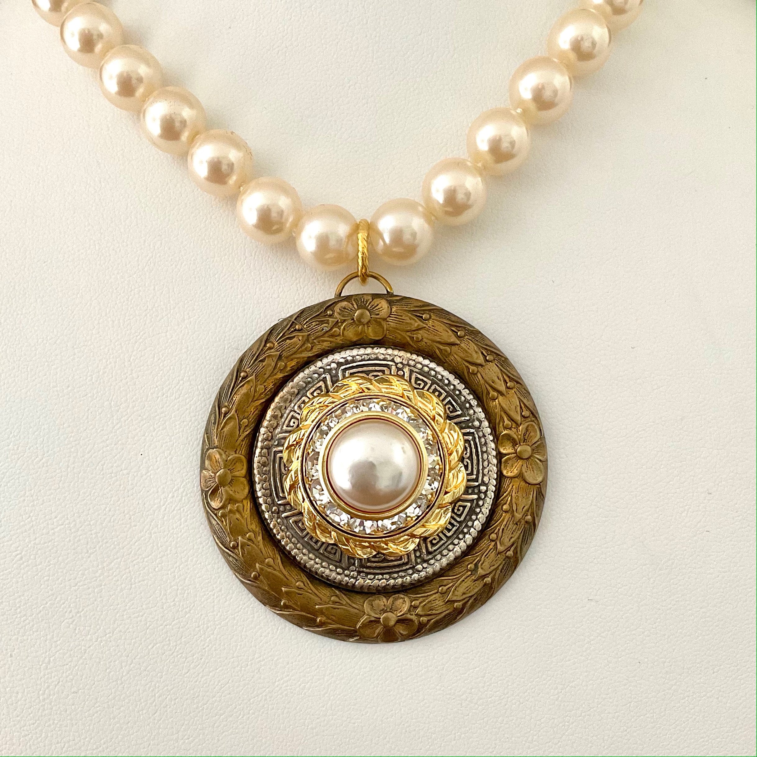 Vintage Pearls with Vintage Czech Button 18"