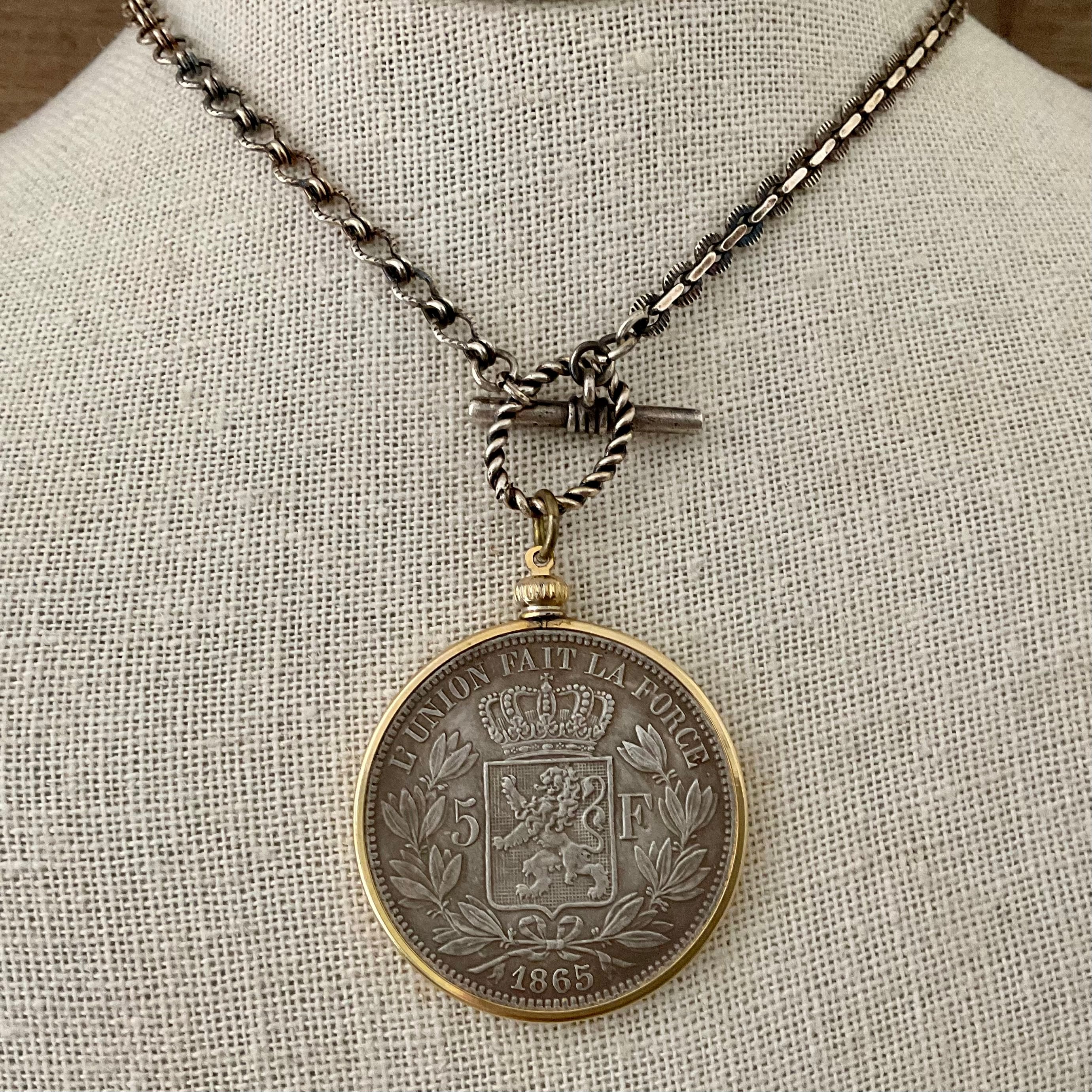 Vintage Sterling Chain with Belgian Coin Circa 1865