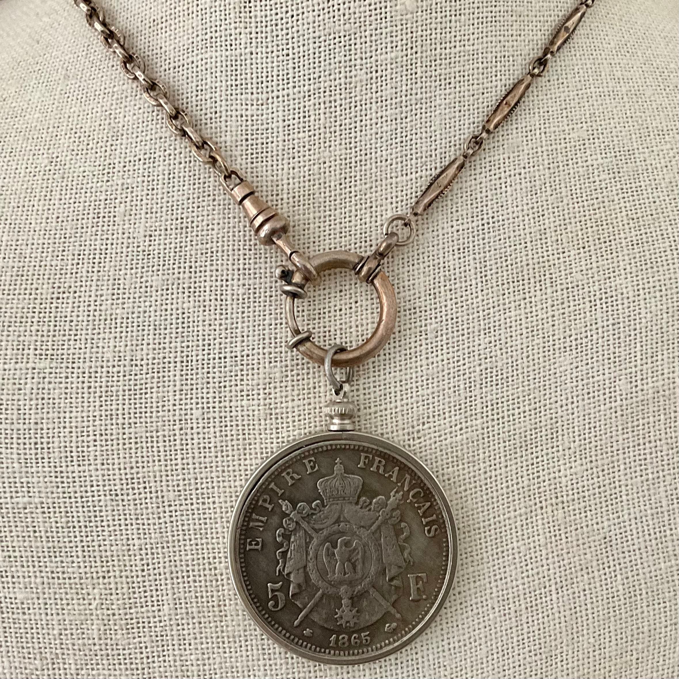 Vintage Sterling Plated Chain with French Coin Circa 1865