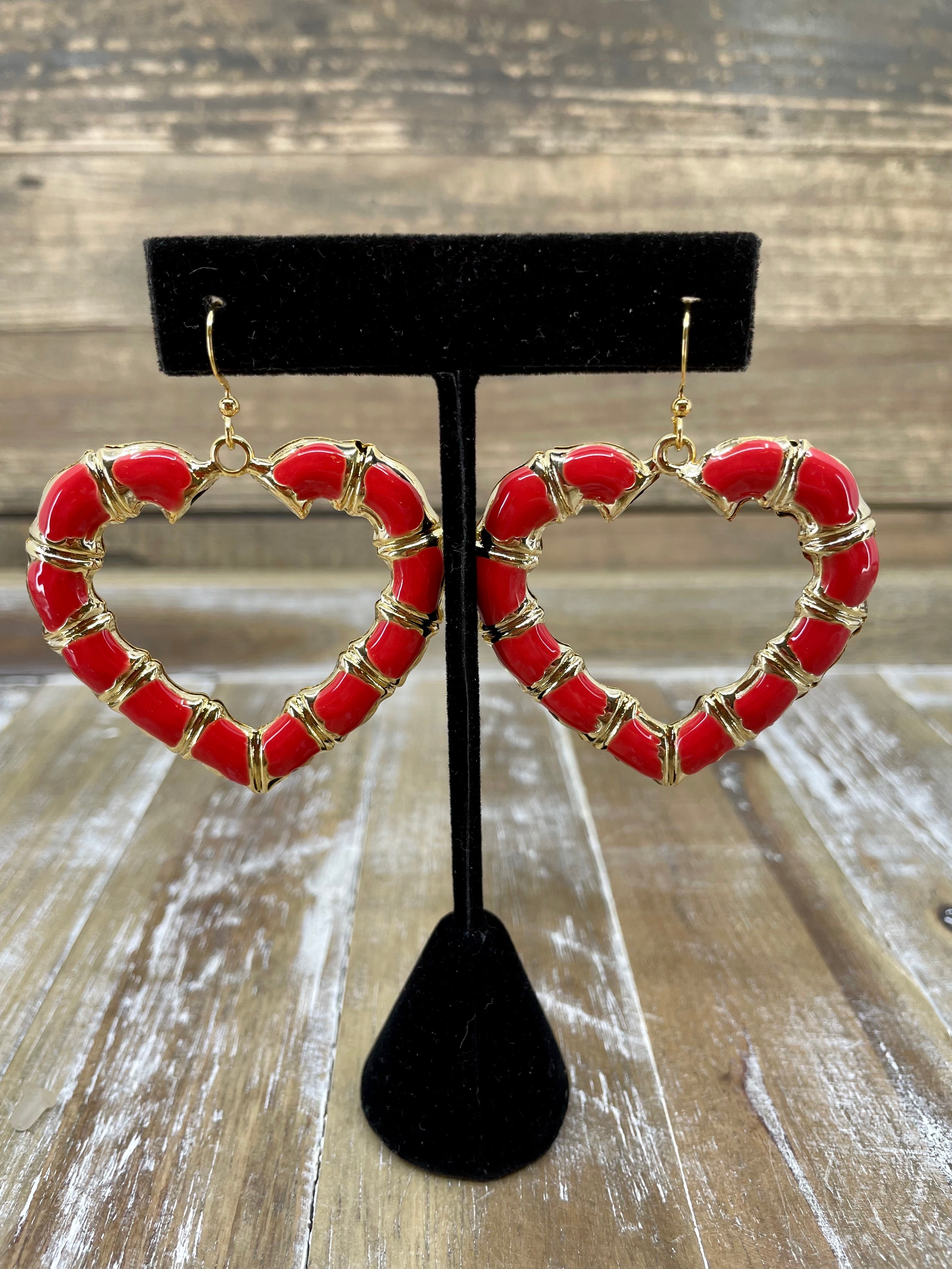 Vintage Enamel Red Heart Earrings