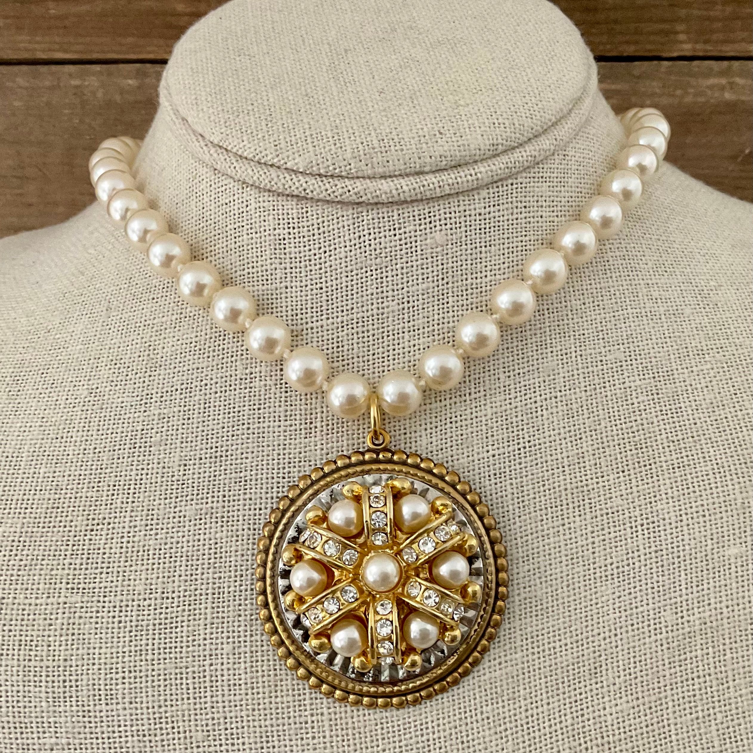 Vintage Pearls with Repurposed Vintage Earring Pendant