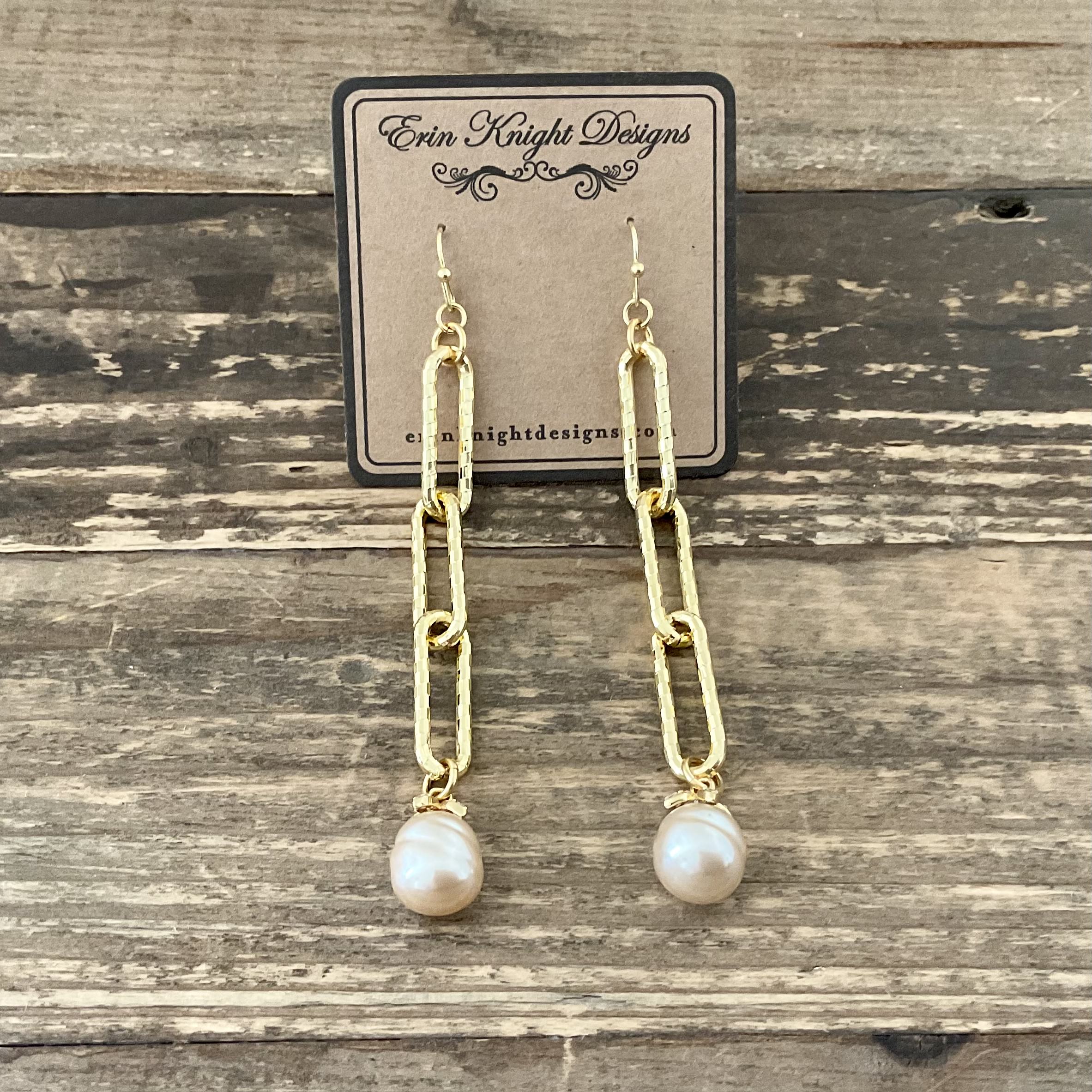 Three Gold Links and Pearl Earrings