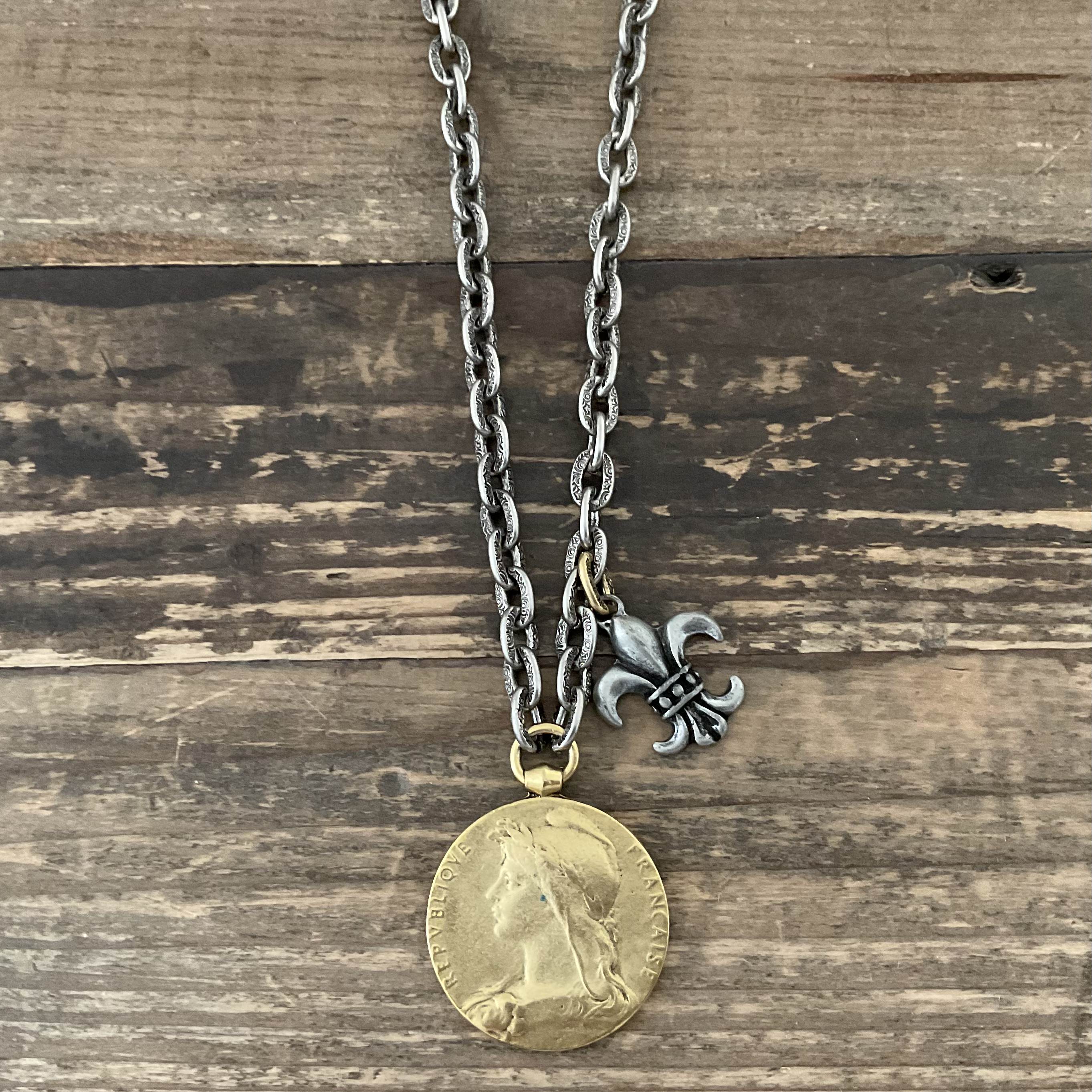 Repvbliqve Francaise French Coin Necklace with Sterling Plated Chain