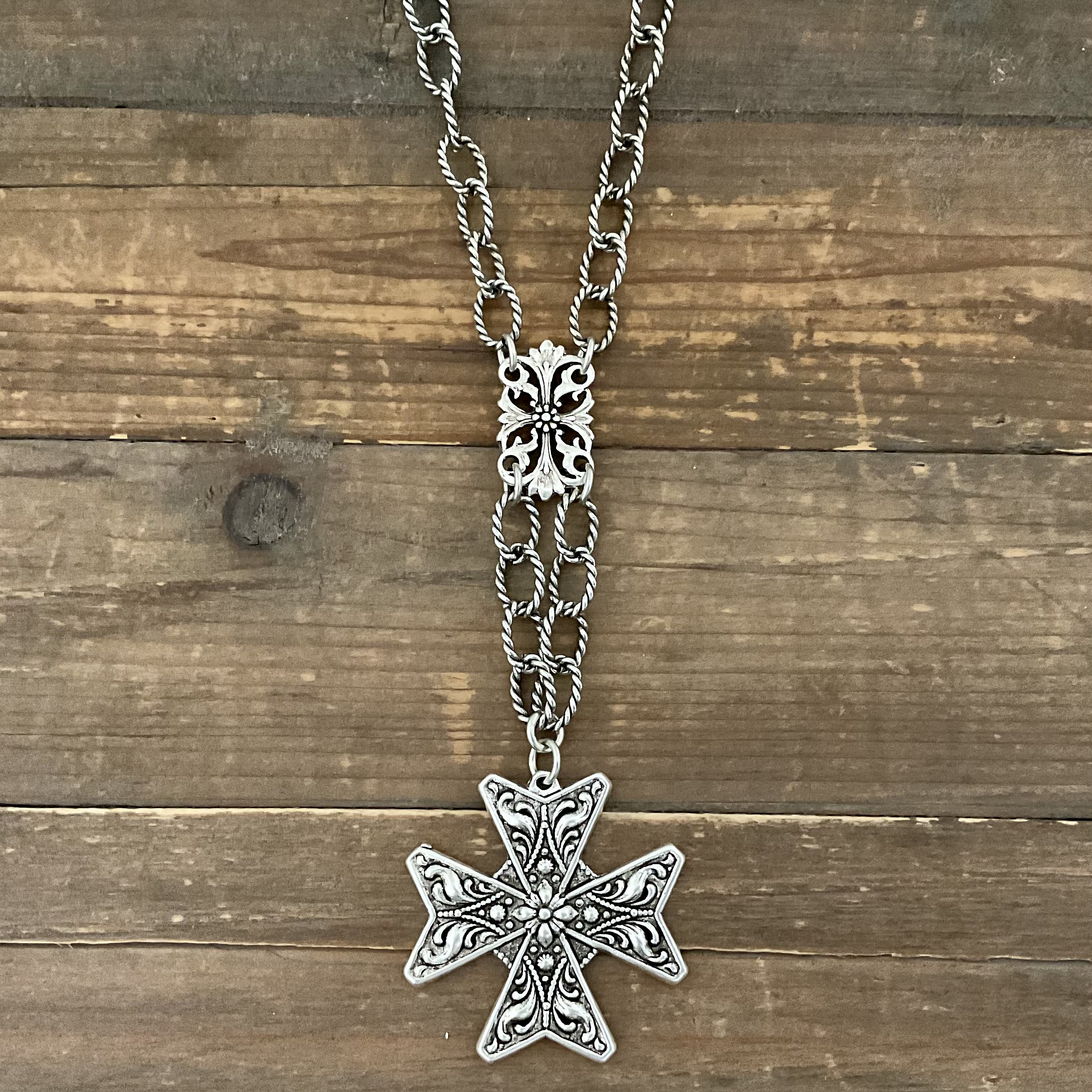 Sterling Plated 36" Chain with Vintage Cross Pendant
