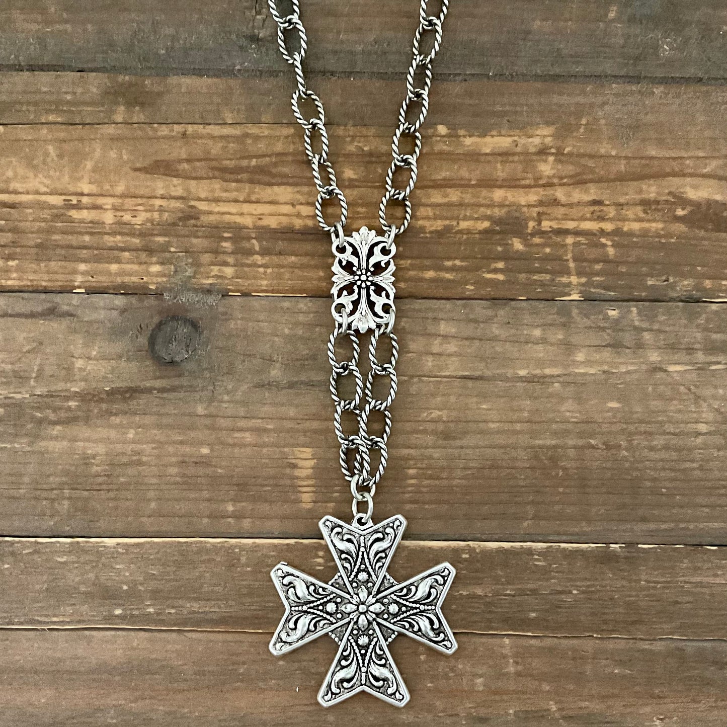Sterling Plated 36" Chain with Vintage Cross Pendant
