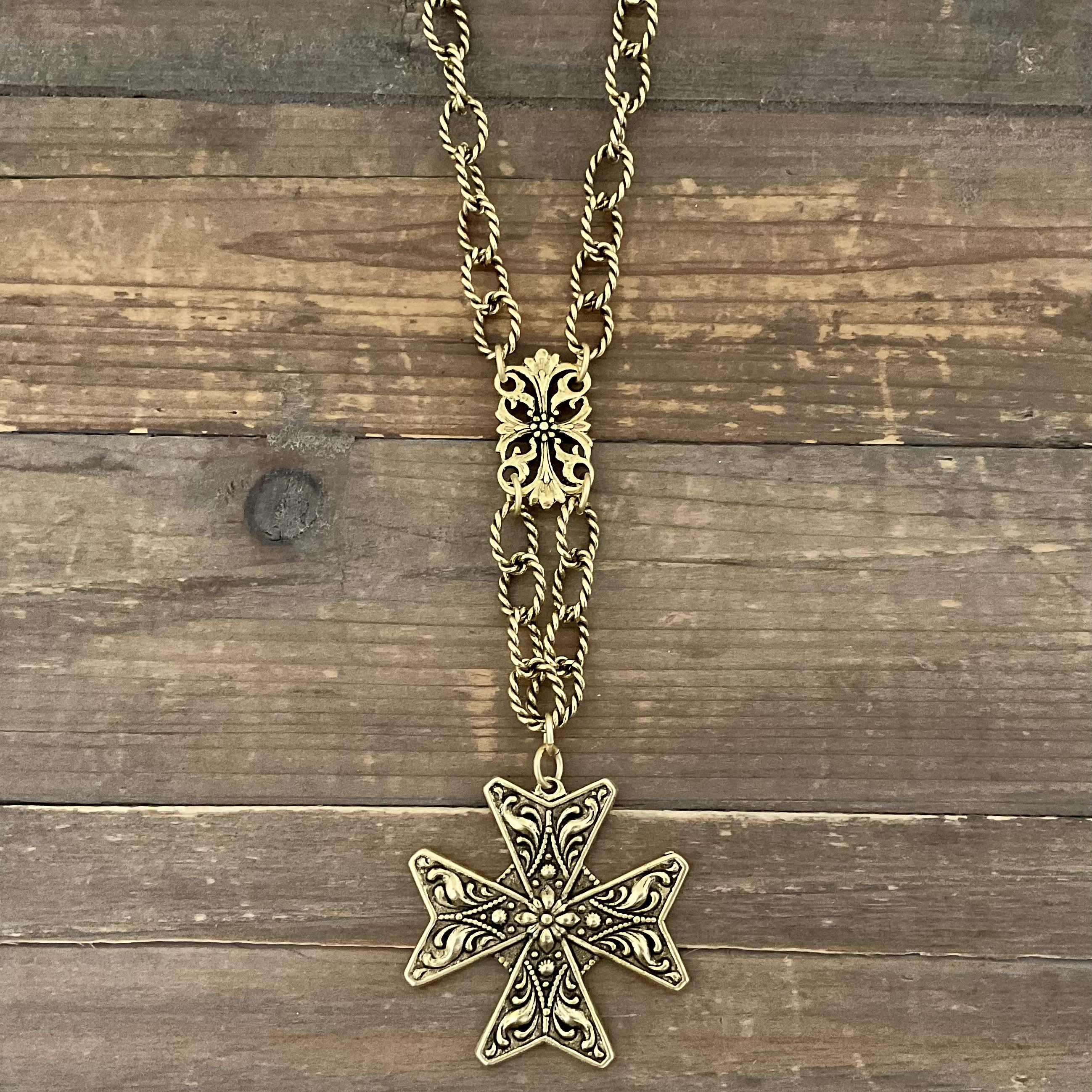 Gold Plated 36" Chain with Vintage Cross Pendant