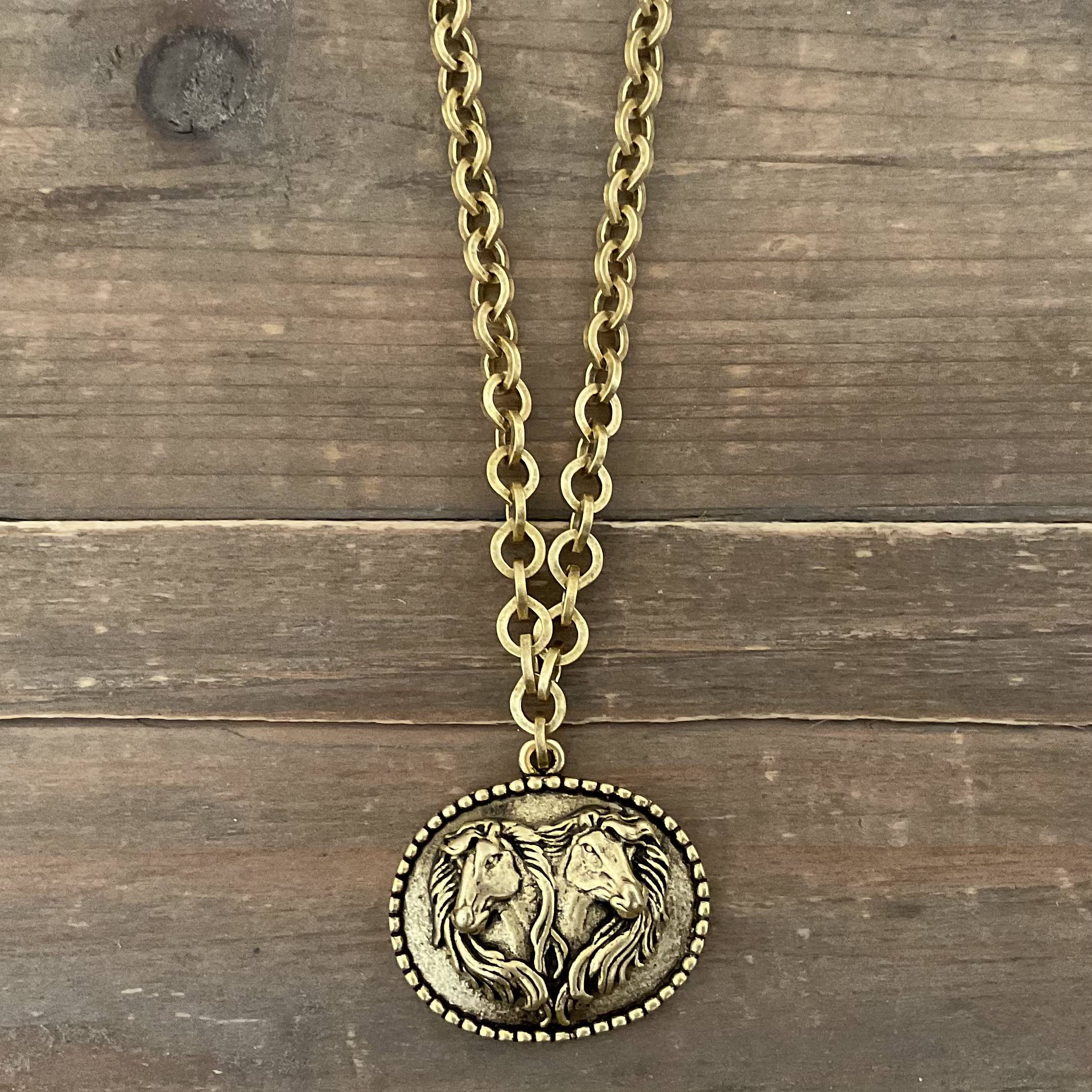 Gold Plated 18" Chain with Vintage Horse Pendant