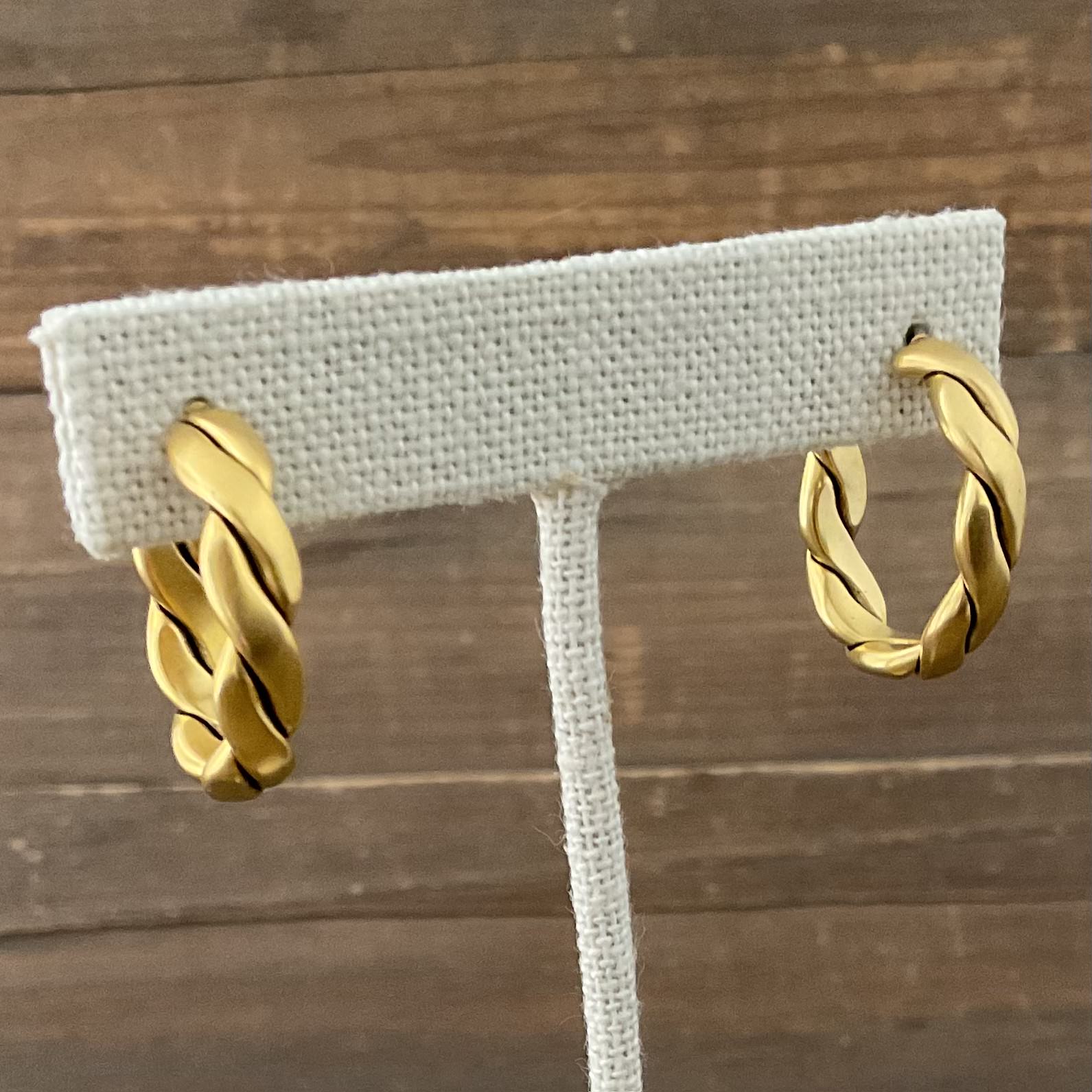 Gold Plated Vintage Rope Small Hoop Earrings