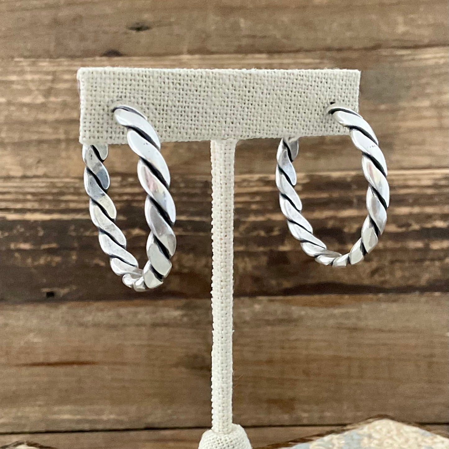 Sterling Plated Medium Vintage Rope Hoop Earrings