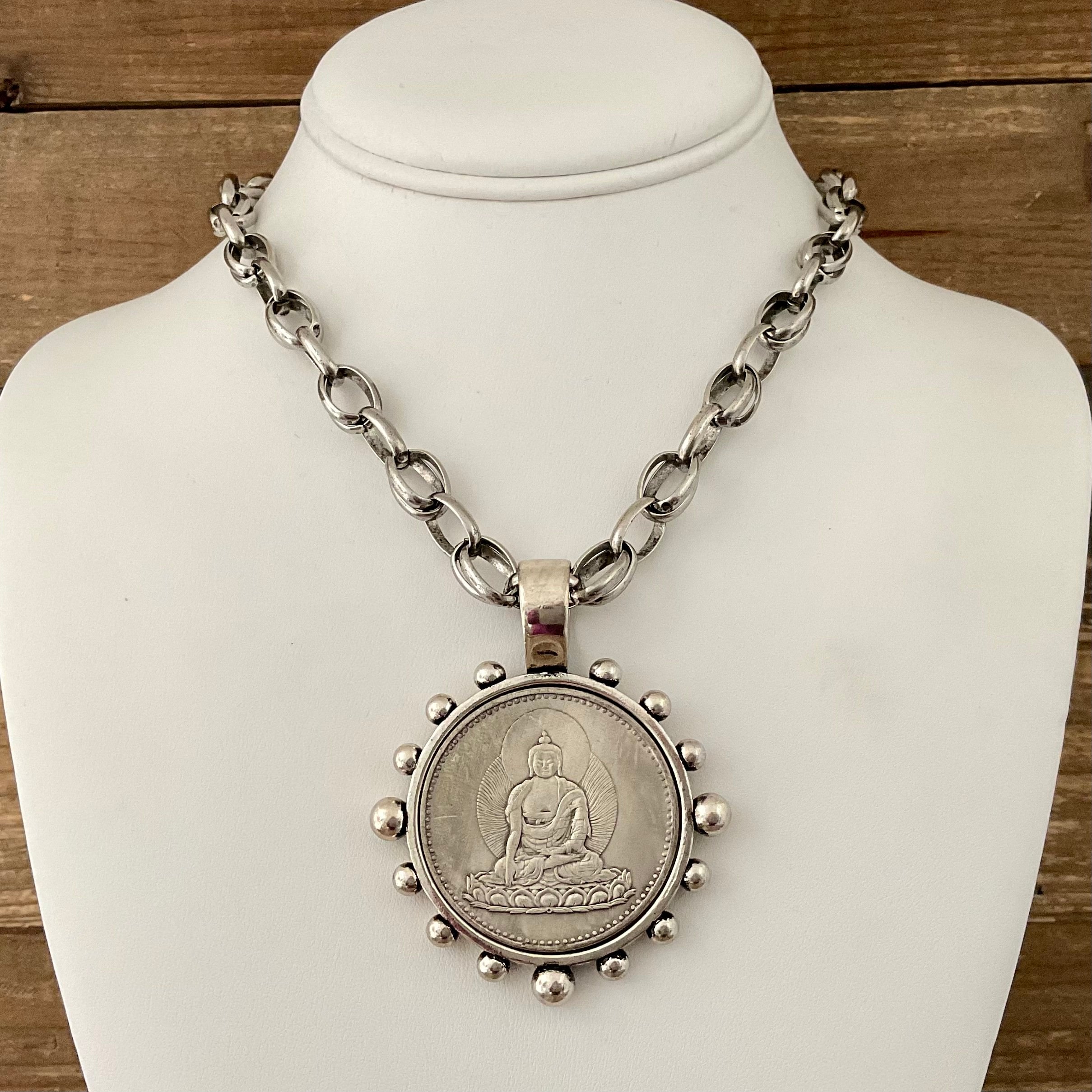 Vintage Silver Chain with Silver Buddha Coin 18
