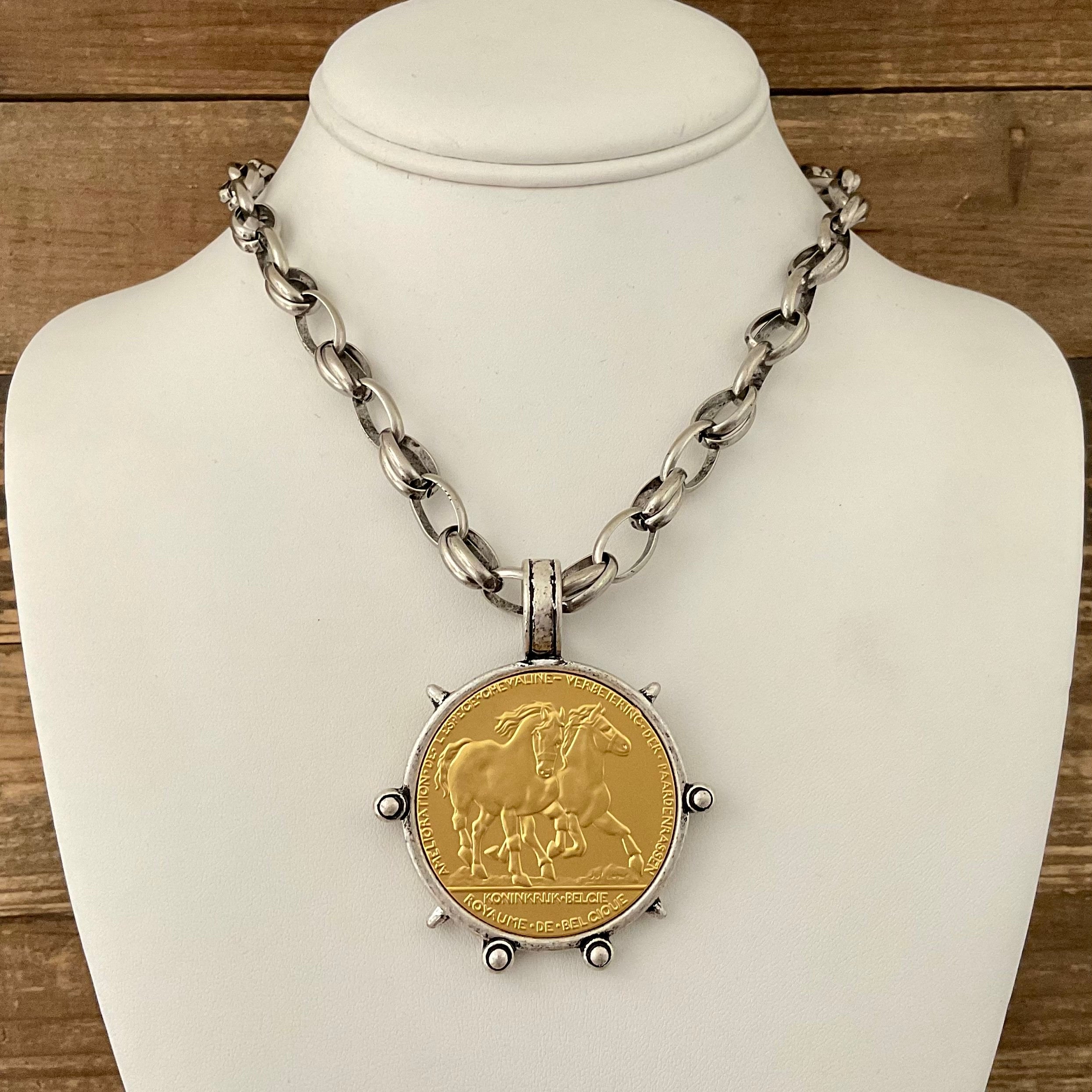 Vintage Silver 18" Chain with Horse Coin