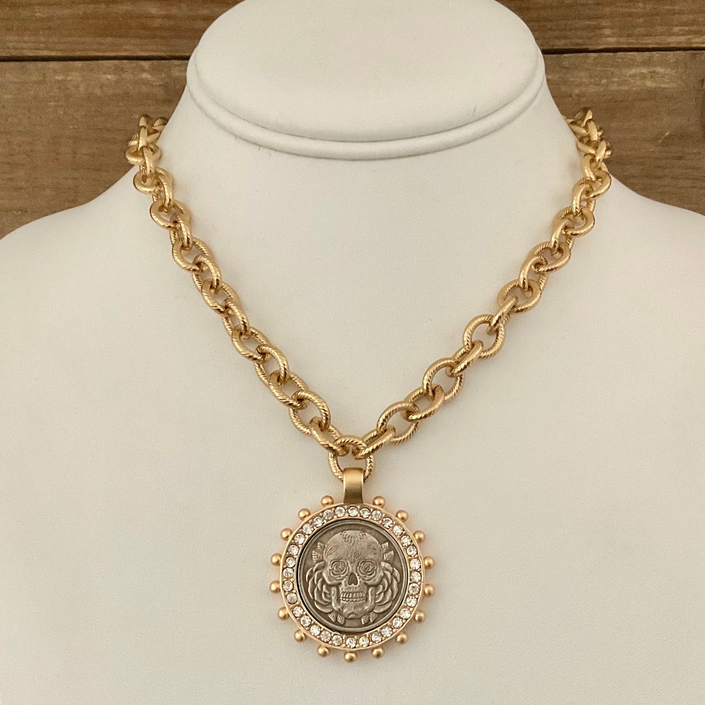 Vintage Gold Plated Chain with Gold Skull Coin