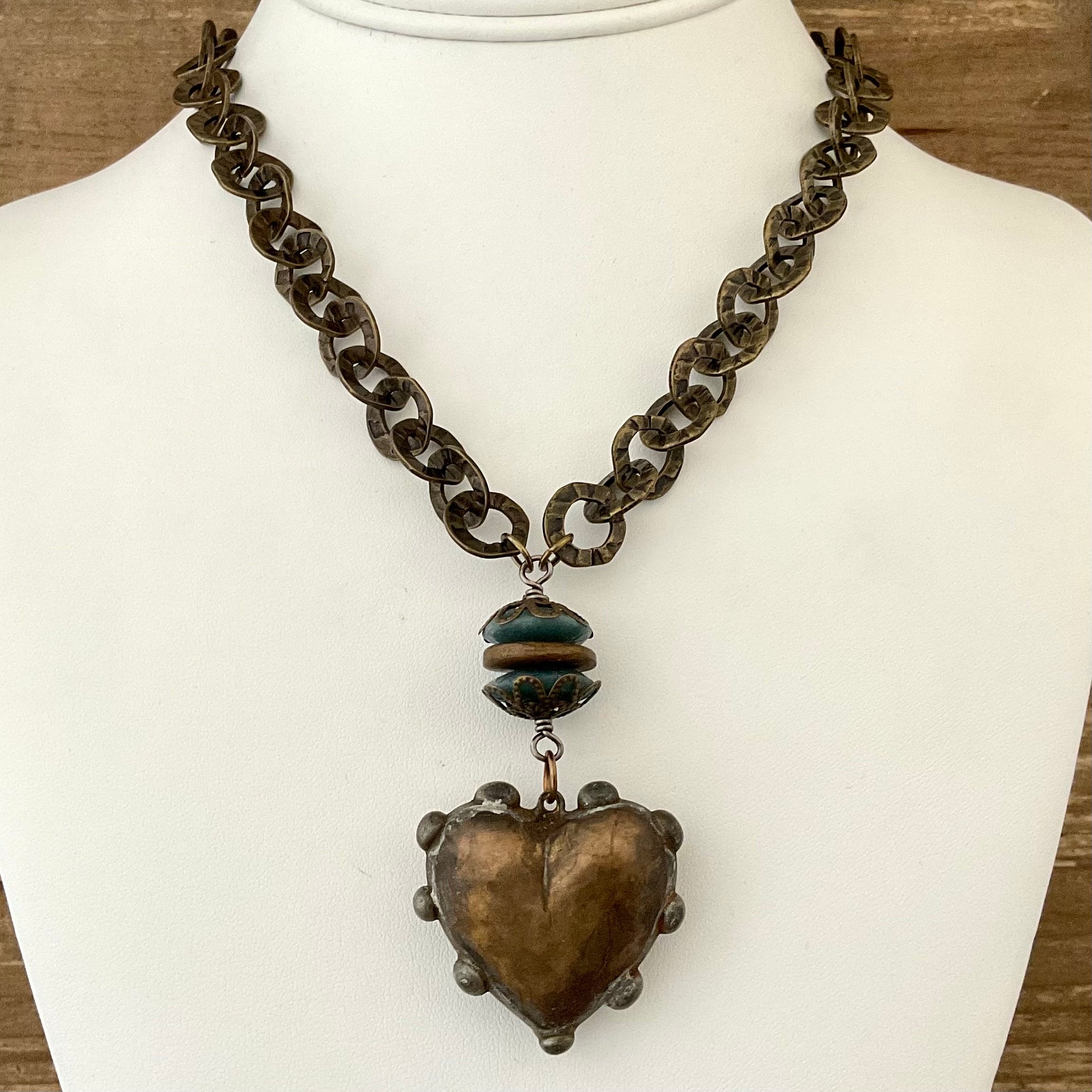 Vintage Chain with Bead Connector & Soldered Heart Pendant 18"